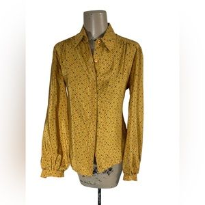 Palio Womens Silk Yellow Blouse Star Pin Wheel Sz 8